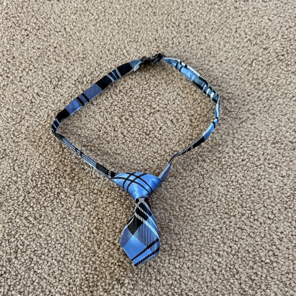 Blue Plaid Adjustable Clip-On Dog Necktie